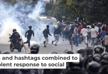 Riot police fire tear gas into crowds of demonstrators in Kathmandu on Sept. 8, 2025. Prabin Ranabhat/AFP via Getty Images